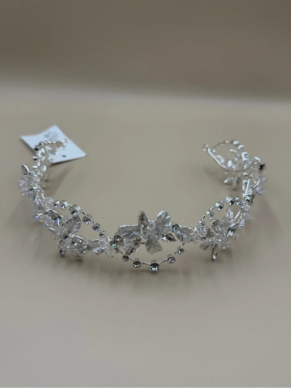 Paisley B Designs Silver Crystal Floral Bridal Tiara Headband NWT